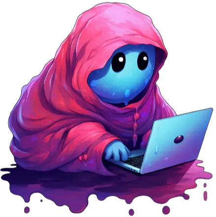 Blob humanoid using laptop